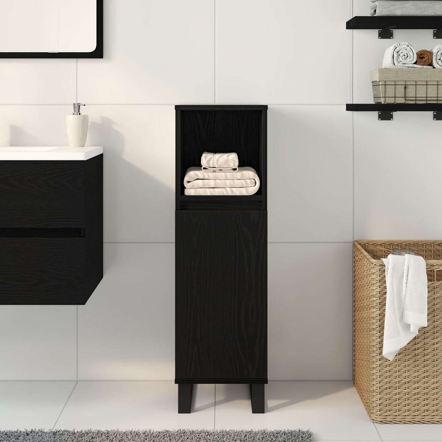 vidaXL Badezimmer Schrank Schwarz Eiche 30x30x100 cm Holzwerkstoff