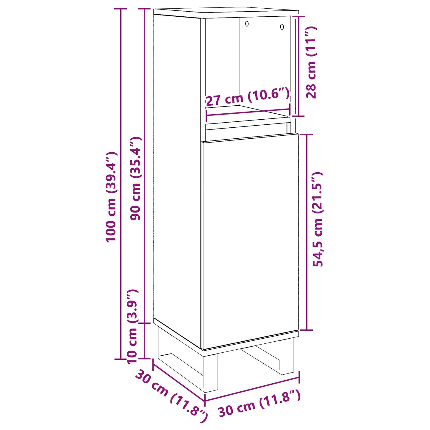 vidaXL Badezimmer Schrank Schwarz Eiche 30x30x100 cm Holzwerkstoff