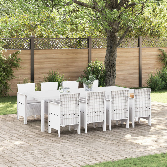 vidaXL Garten Essgruppe 9-teilig Weiß Rattan, Glas Ergonomisch