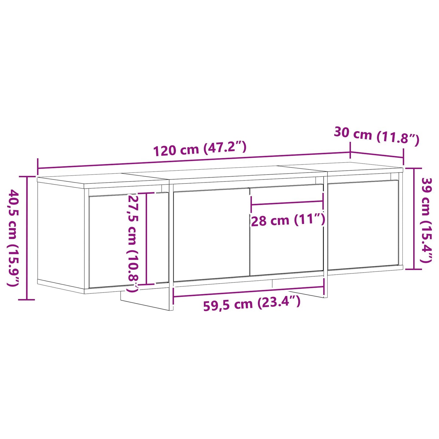 vidaXL TV-Schrank Schwarz Eiche 120x30x40,5 cm Holzwerkstoff