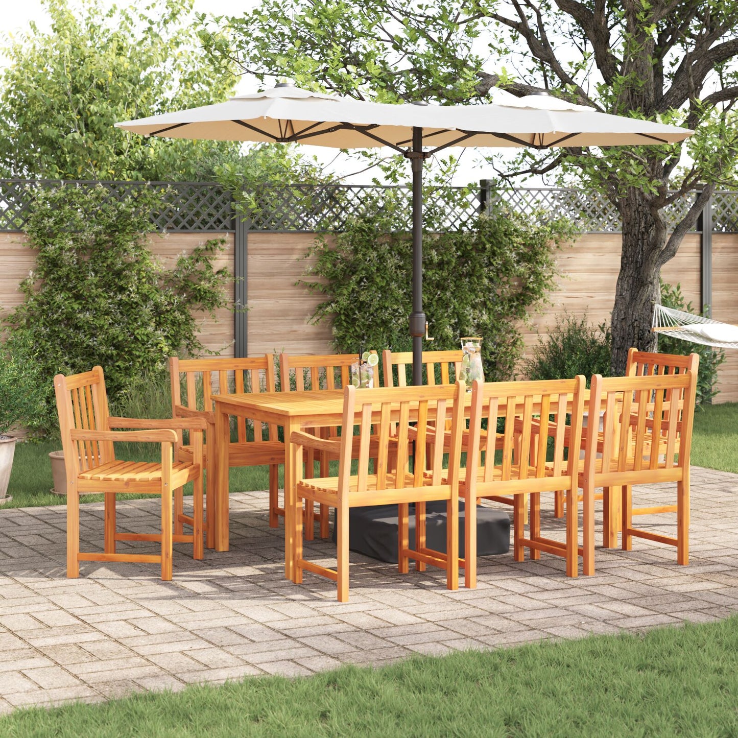 vidaXL 9-teiliges Garten-Esszimmer-Set aus massiven Akazienholz