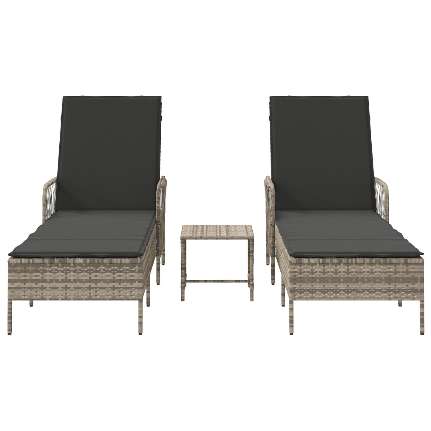 vidaXL Sonnenliege Set von 3 Hellgrau und Dunkelgrau PE-Rattan, Metall