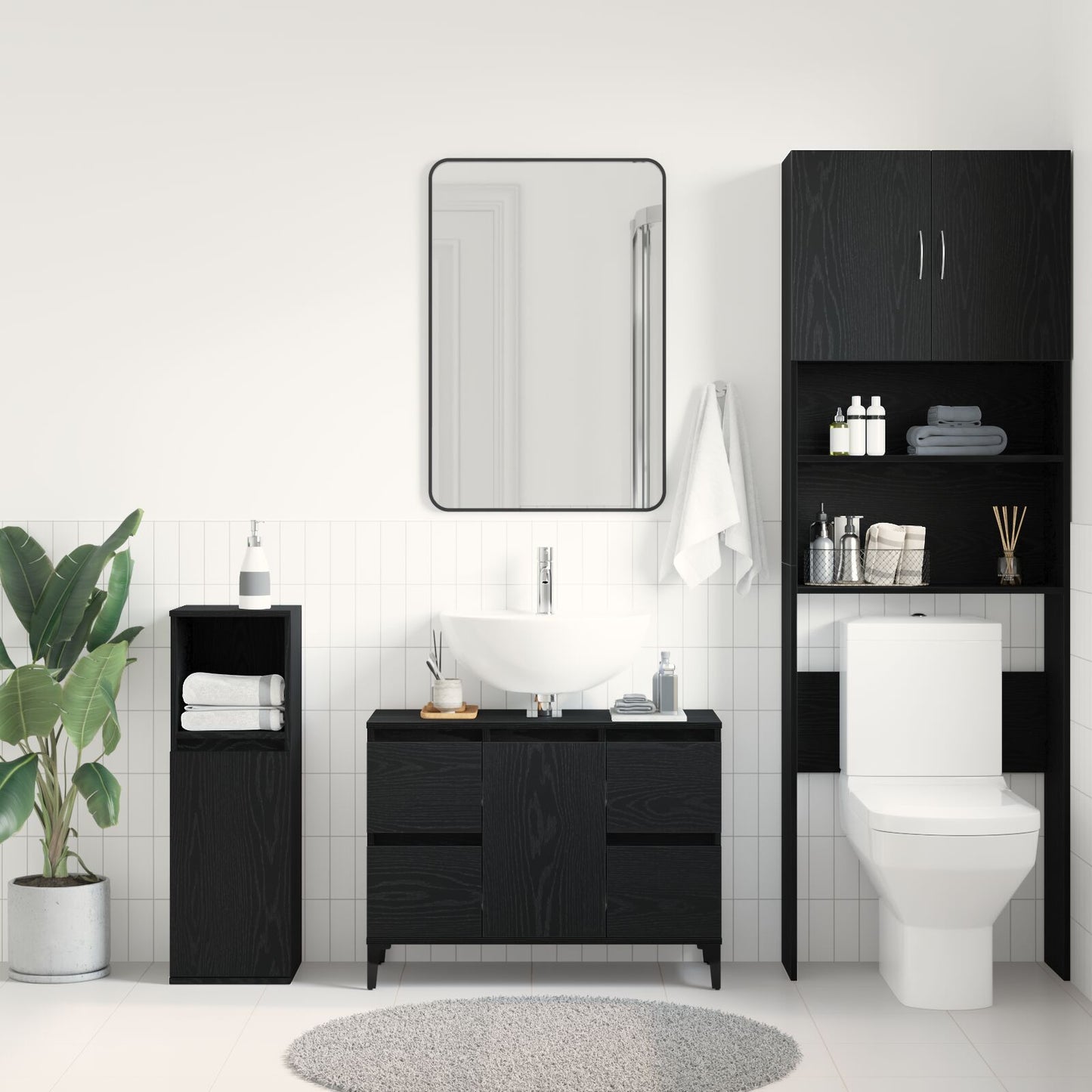 vidaXL Waschbeckenunterschrank im Badezimmer – Schwarz Eiche 80x33x60 cm aus Holzwerkstoff