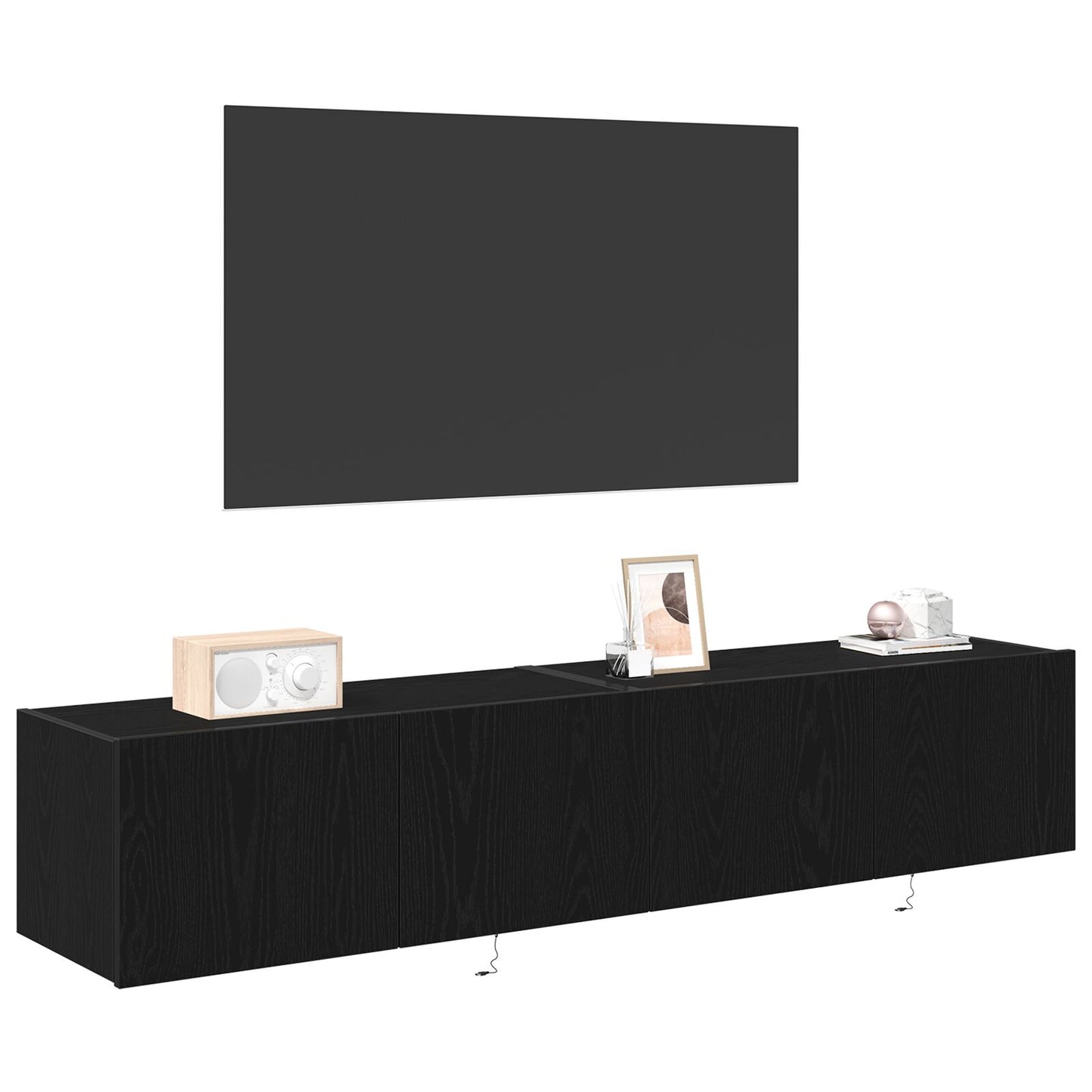 vidaXL TV Wandtische mit LED-Lichtern 2 Stück Schwarz Eiche 80x35x31 cm