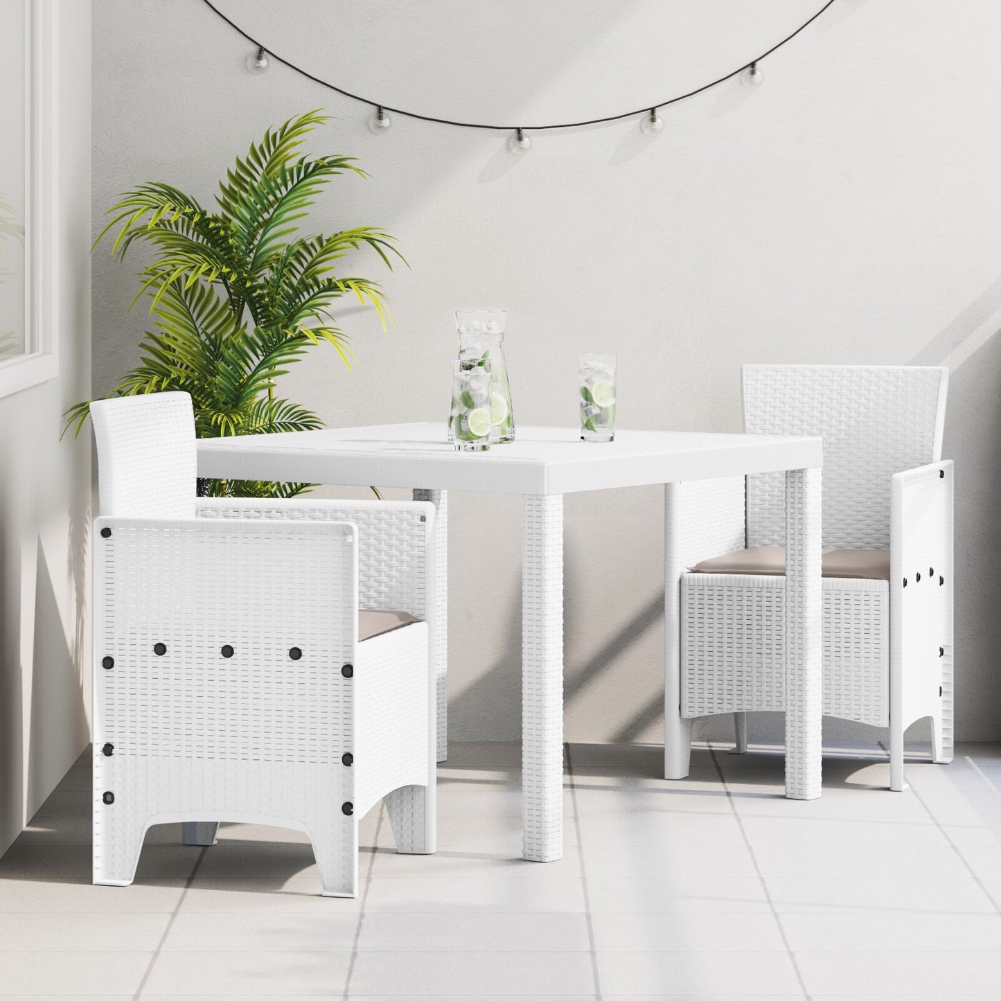 vidaXL 3-teiliges Garten Essset mit Kissen Weiß Poly Rattan