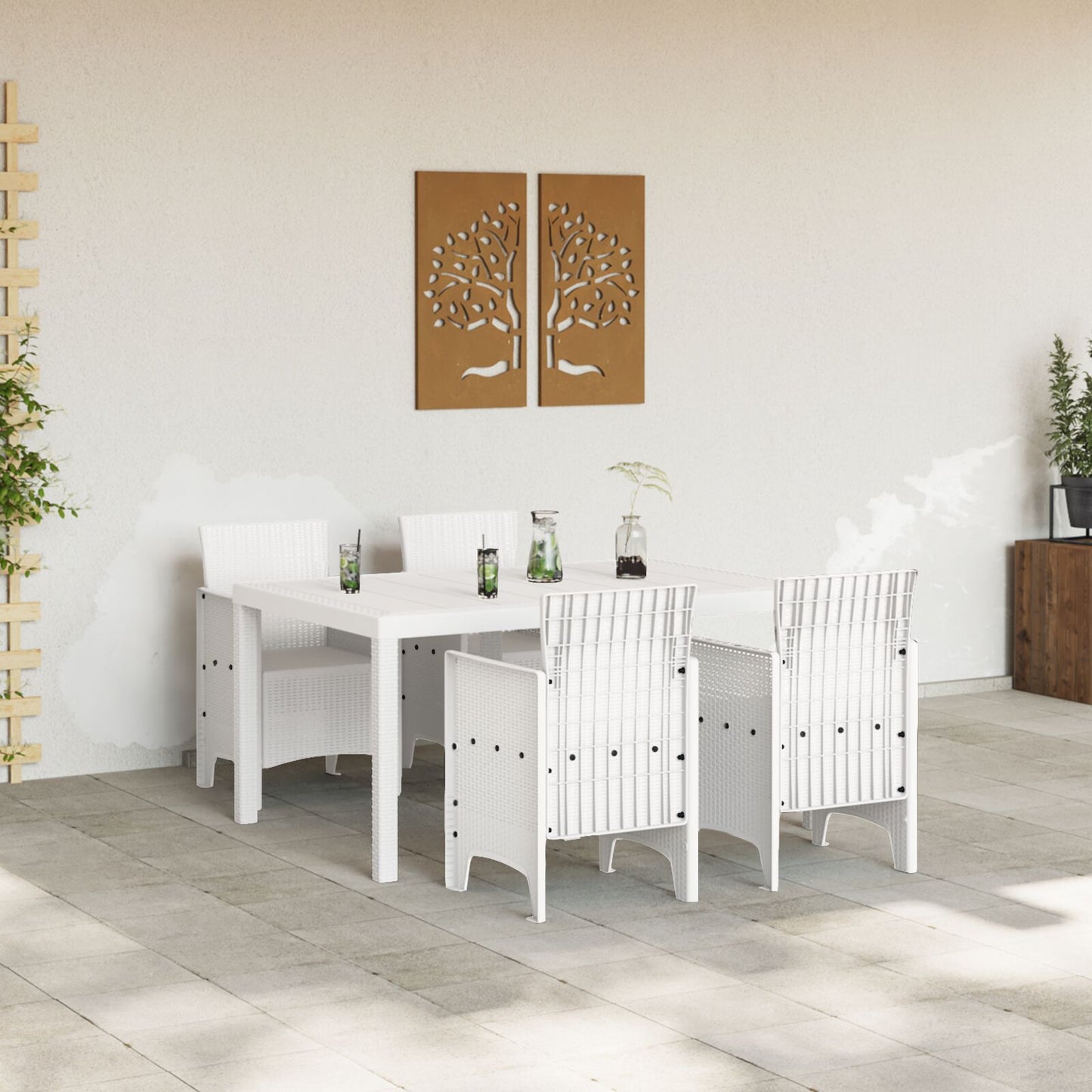 vidaXL 5-teiliges Garten Essset Weiß Poly-Rattan
