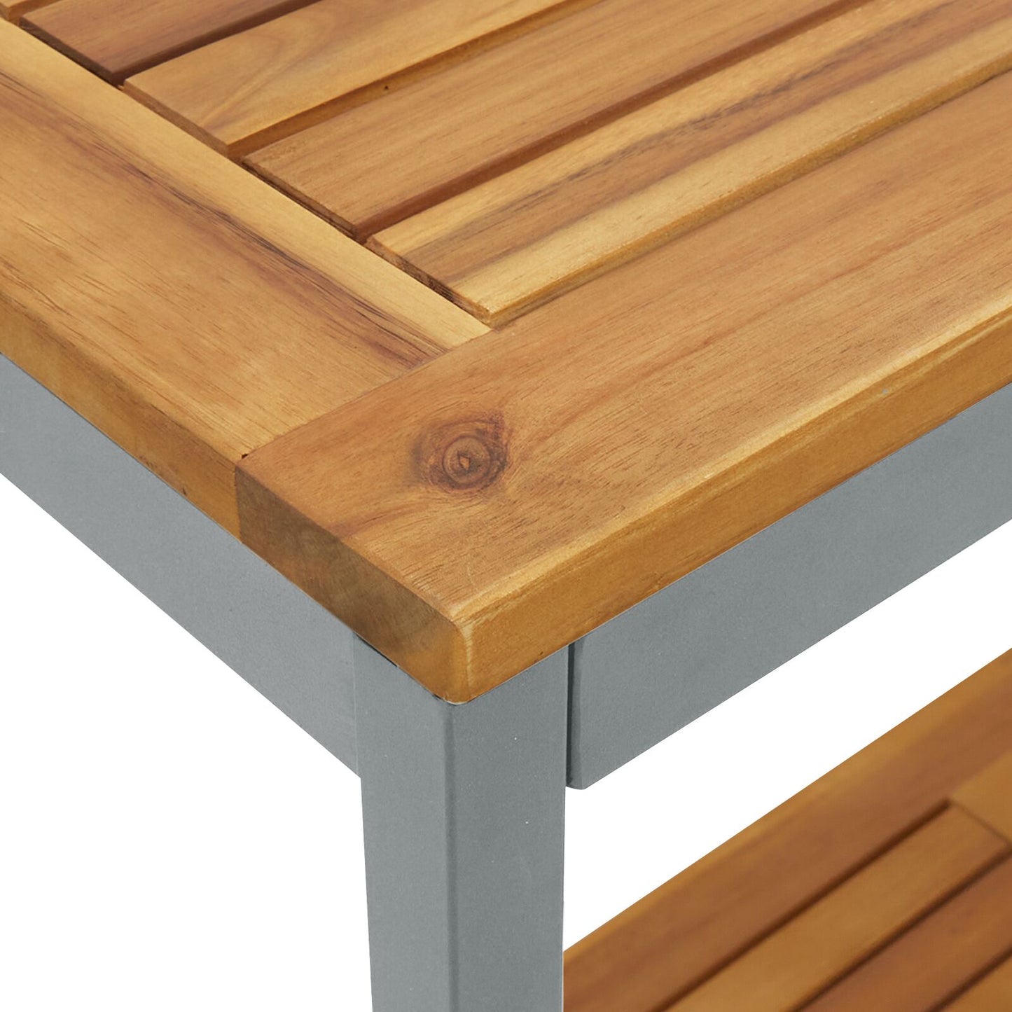 vidaXL Gartentisch Natur & Grau 35x110x75 cm aus Massivholz und Stahl