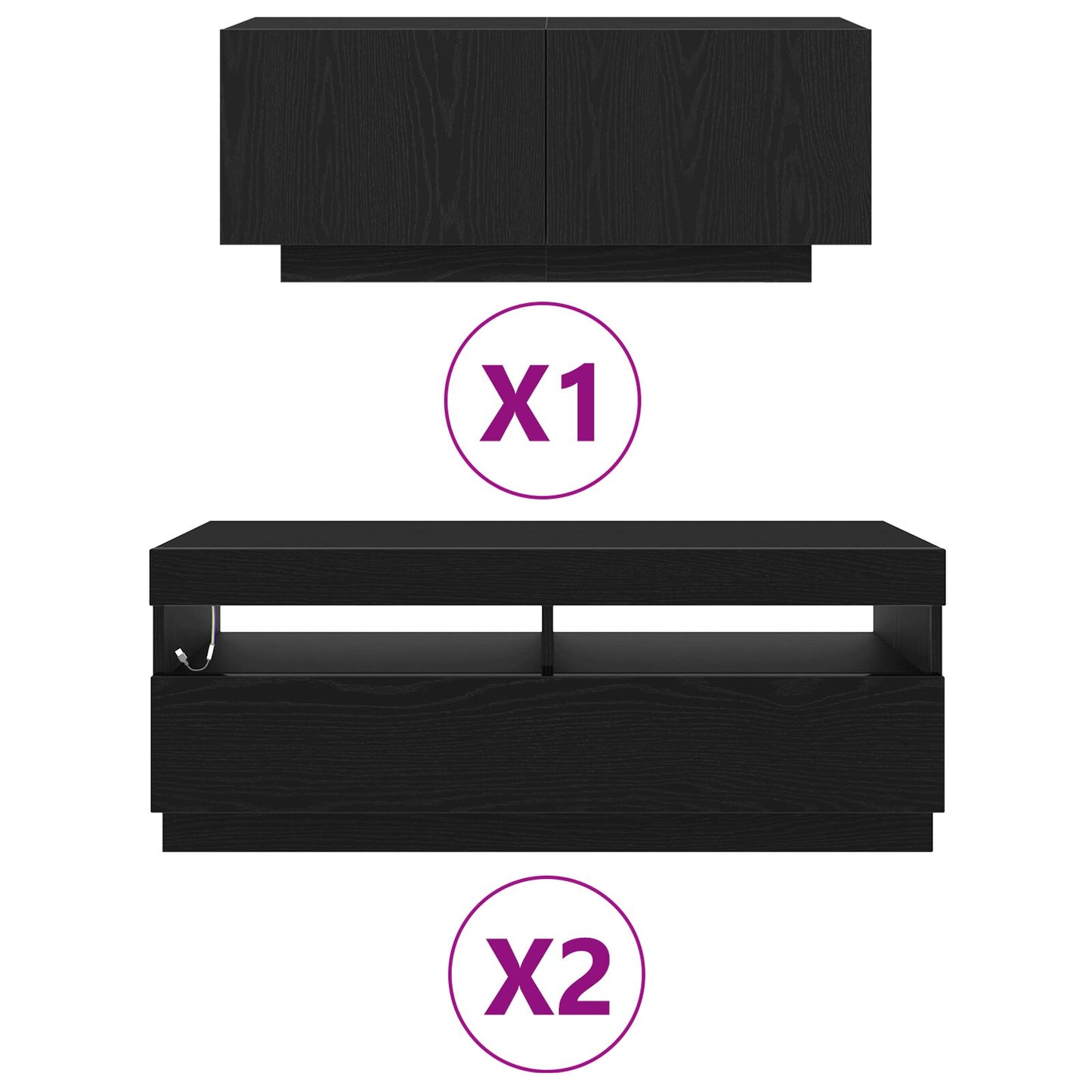 vidaXL TV-Schrank mit LED-Lichtern in Schwarz und Eiche, 300x35x40 cm, Holzwerkstoff