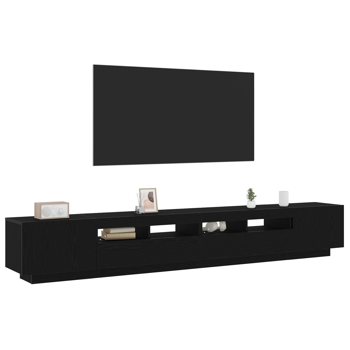 vidaXL TV-Schrank mit LED-Leuchten, schwarz, Eiche, 260x35x40 cm, Holzwerkstoff