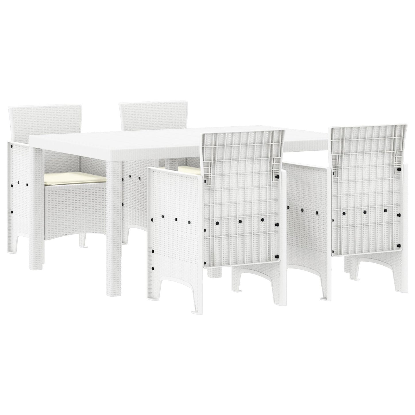 vidaXL 5-teiliges Garten-Essset mit Kissen Weiß Poly-Rattan