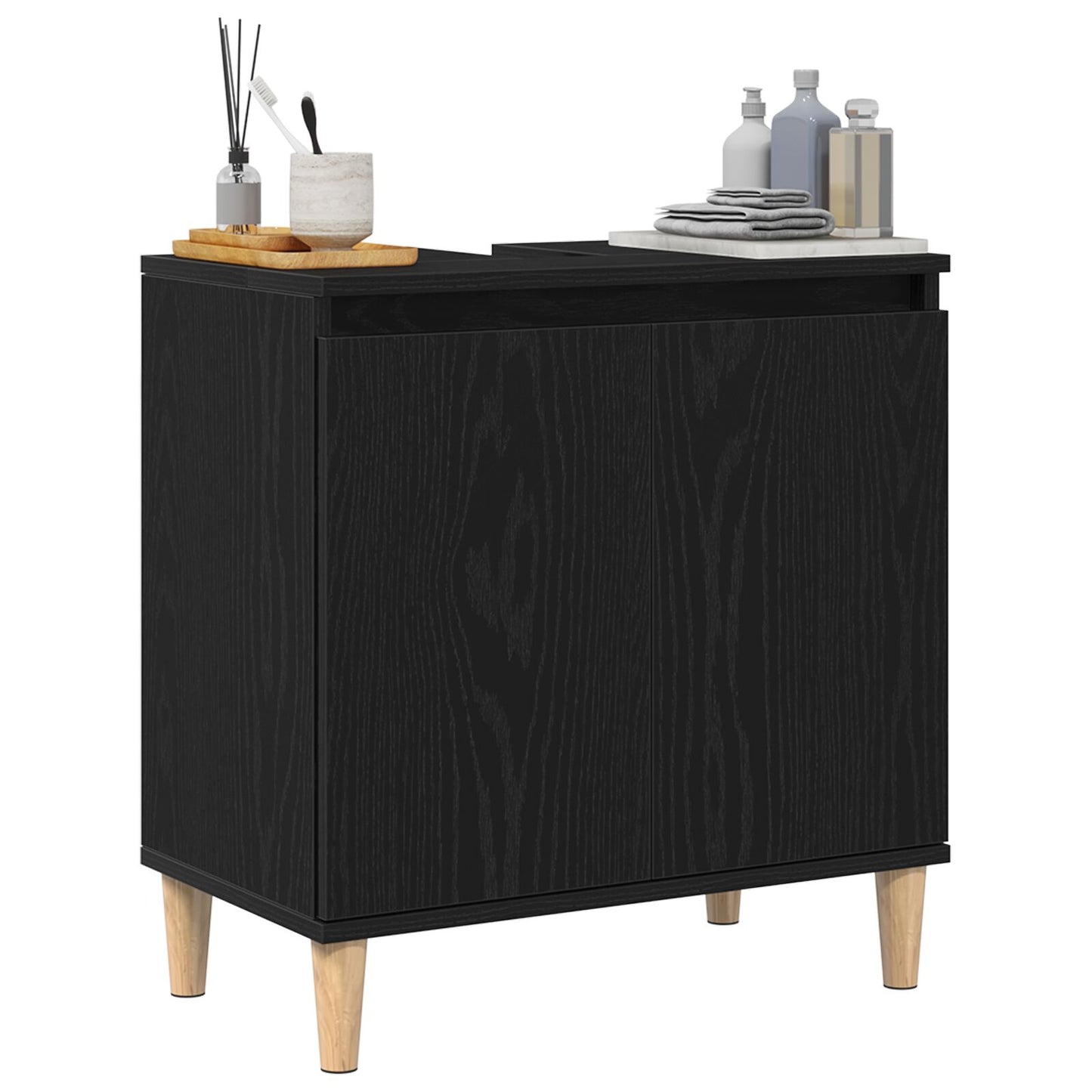 vidaXL Waschbeckenunterschrank Schwarze Eiche 58x33x60 cm Holzwerkstoff