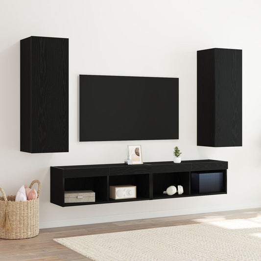 vidaXL Wandmontierte TV-Schränke 2er Set Schwarz Eiche 30,5x30x90 cm Holzwerkstoff
