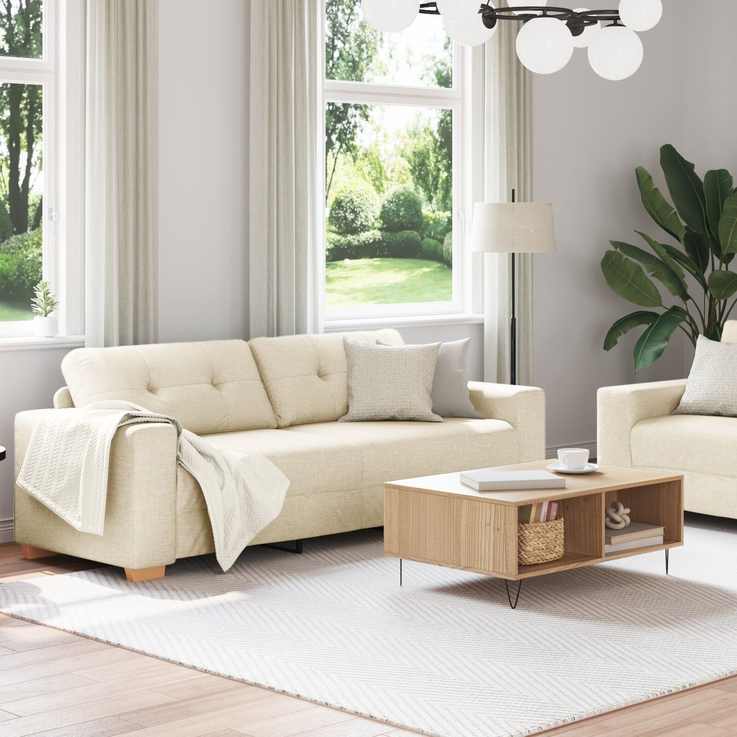 vidaXL 2-teiliges Sofaset mit Kissen Leinen