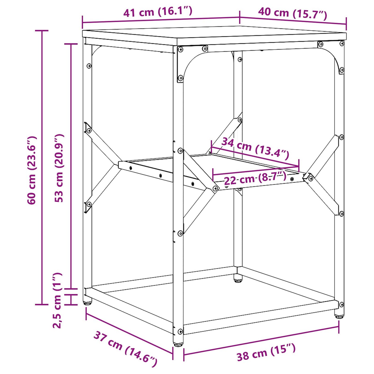 vidaXL Beistelltisch Sonoma Eiche 41x40x60 cm aus Holzwerkstoff