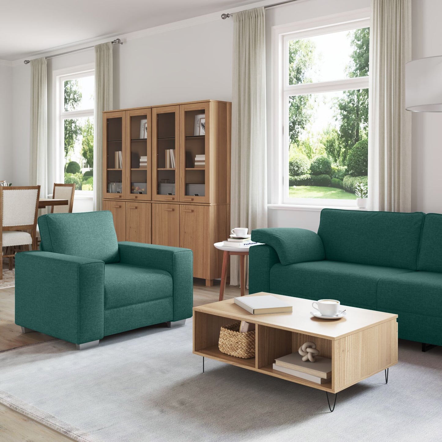 vidaXL 3-teilige Sofagarnitur mit Kissen in Dunkelgrün aus Stoff