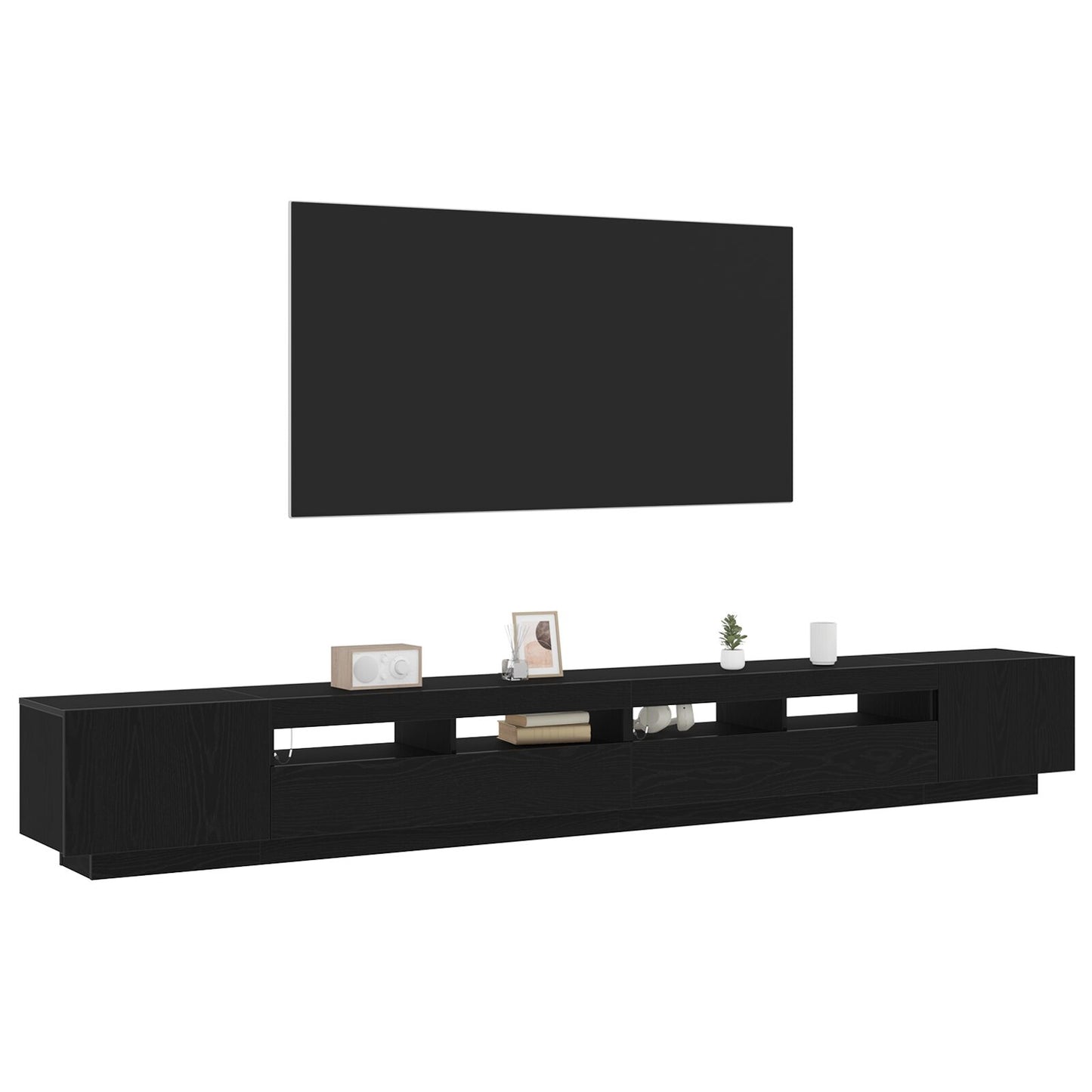 vidaXL TV-Schrank mit LED-Lichtern in Schwarz und Eiche, 300x35x40 cm, Holzwerkstoff