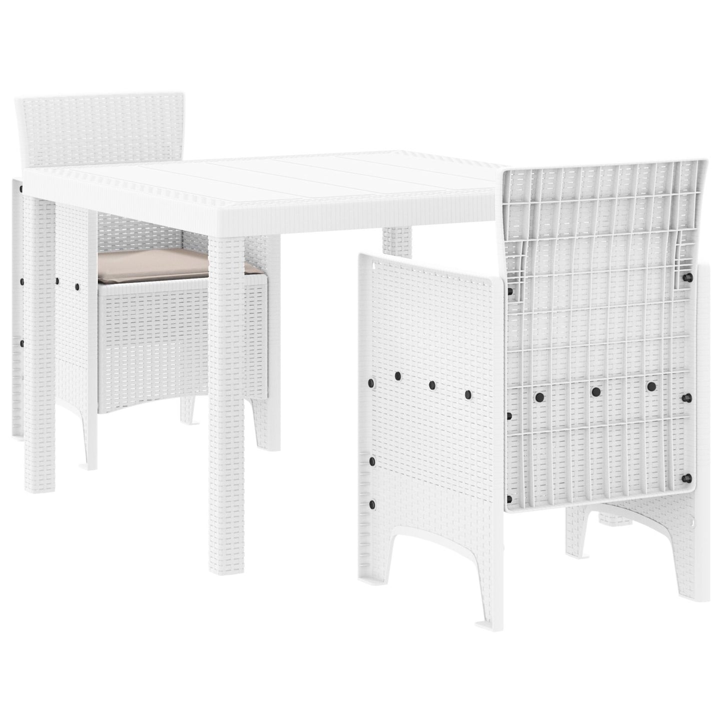vidaXL 3-teiliges Garten Essset mit Kissen Weiß Poly Rattan