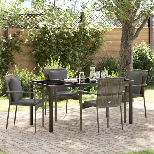 vidaXL 5-teiliges Garten-Essset mit Kissen Grau Poly Rattan