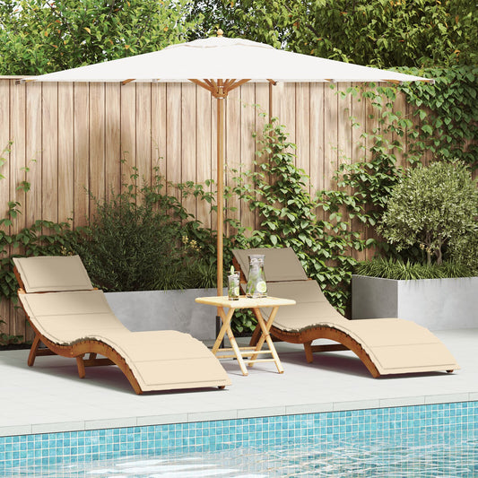 vidaXL Sonnenliegen mit Kissen 2er Set Beige aus massivem Akazienholz