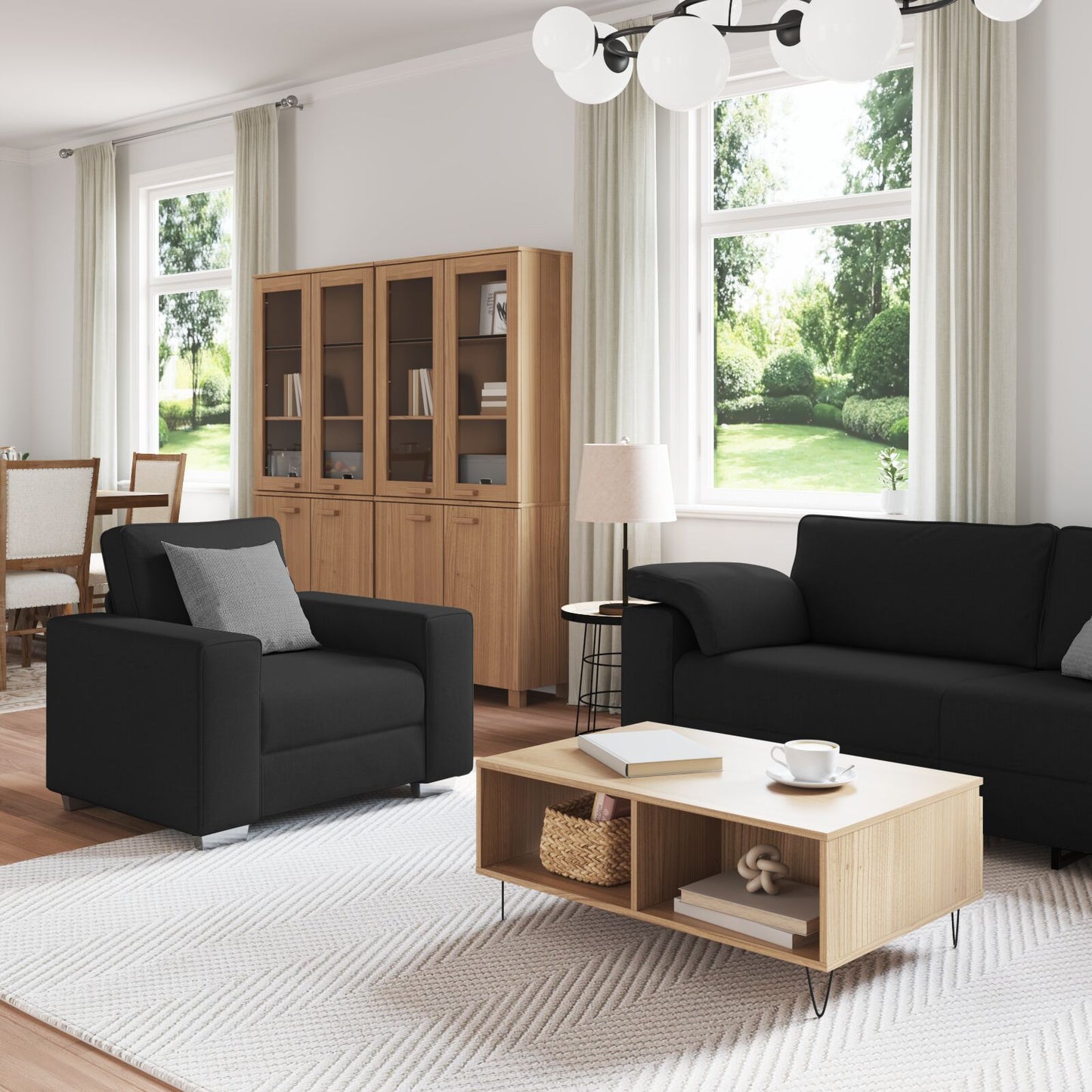 vidaXL 3-teilige Sofagarnitur mit Kissen Schwarz Stoff