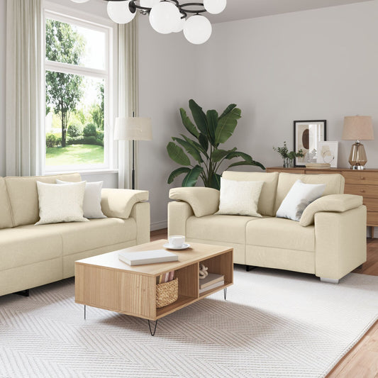 vidaXL 2-teiliges Sofa Set mit Kissen in cremefarbener Stoff