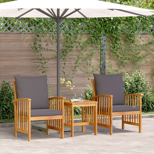 vidaXL 3-teiliges Gartenlounge-Set mit Kissen aus massivem Akazienholz