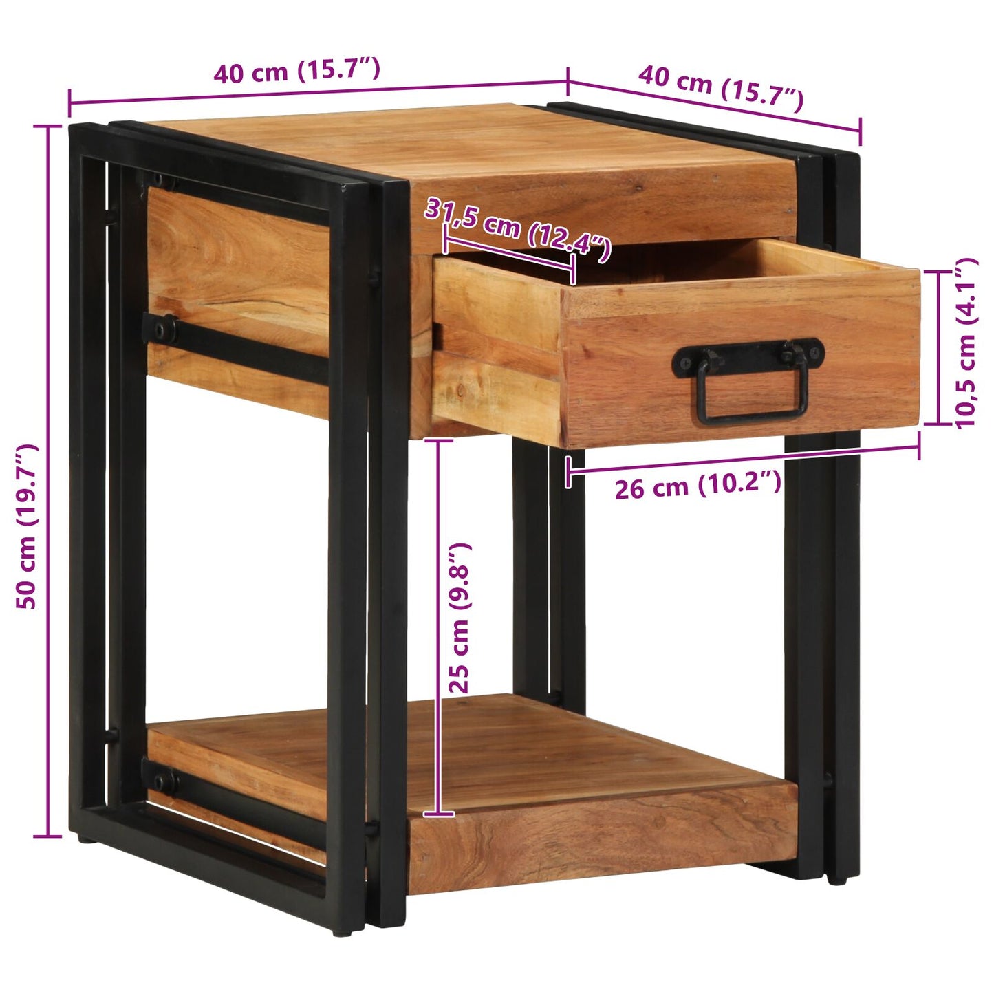 vidaXL Nachttisch 40x40x50 cm Massivholz Akazie