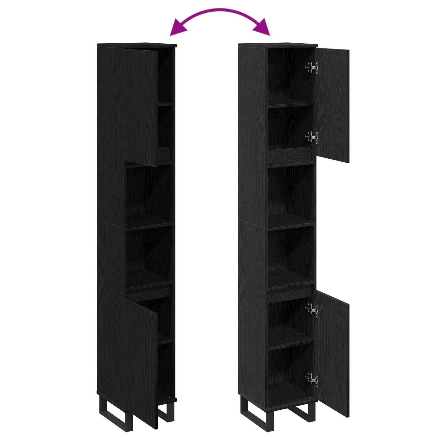 vidaXL Badezimmer Schrank Schwarz Eiche 30x30x190 cm Holzwerkstoff