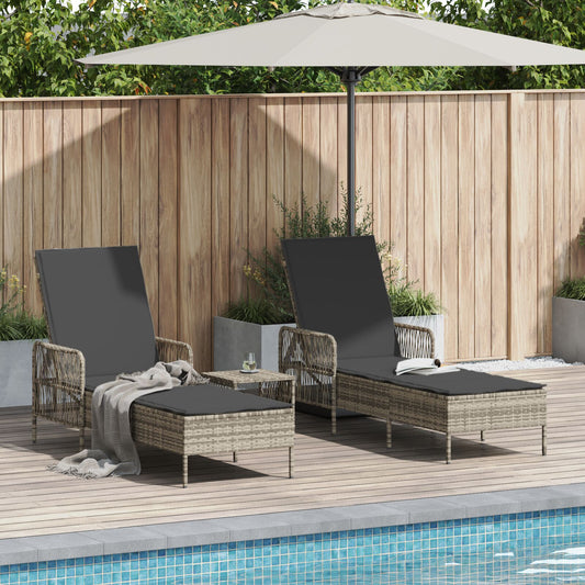 vidaXL Sonnenliege Set von 3 Hellgrau und Dunkelgrau PE-Rattan, Metall