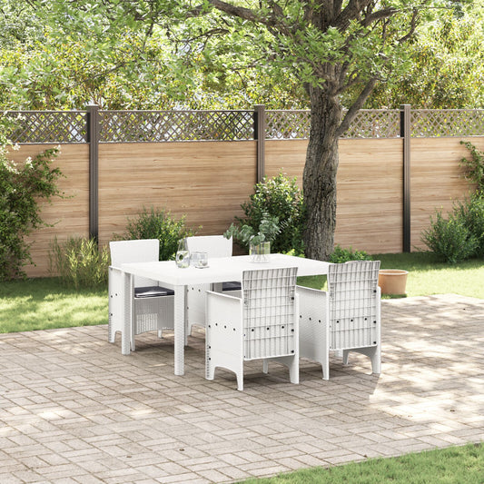vidaXL 5-teiliges Garten Essgruppe mit Kissen Weiß Poly-Rattan